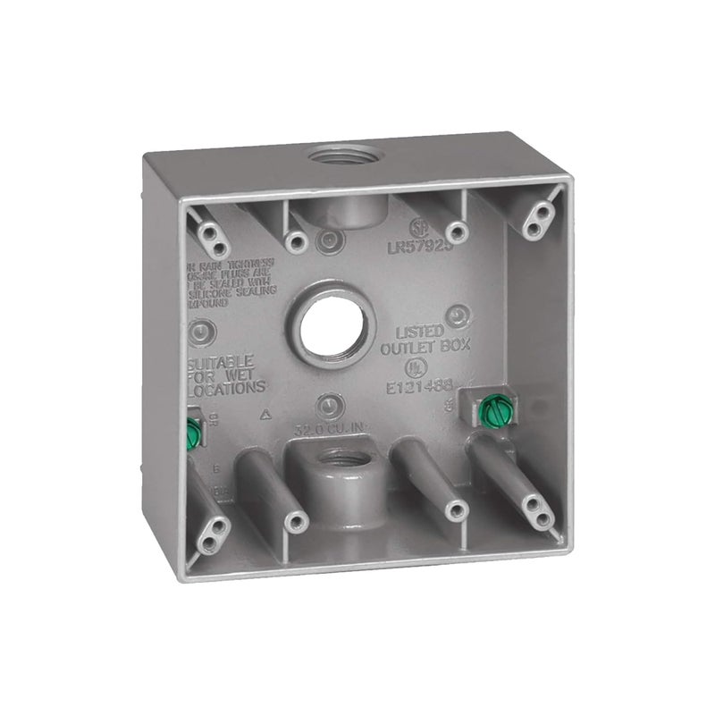 SIGMA ENGINEERED SOLUTIONS 14352 Metal Electrical Outlet Box, Weatherproof, Easy Mount Receptacle Protector, Gray, (3) 3/4-Inch Holes, 2 Gang Box - Image 1